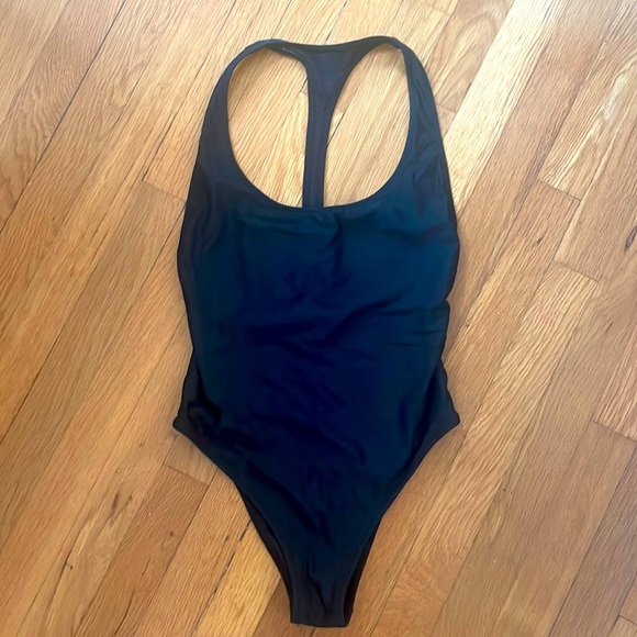 Aerie “the one” “cheekier” high cut / t back black one piece swimsuit - Picture 3 of 5